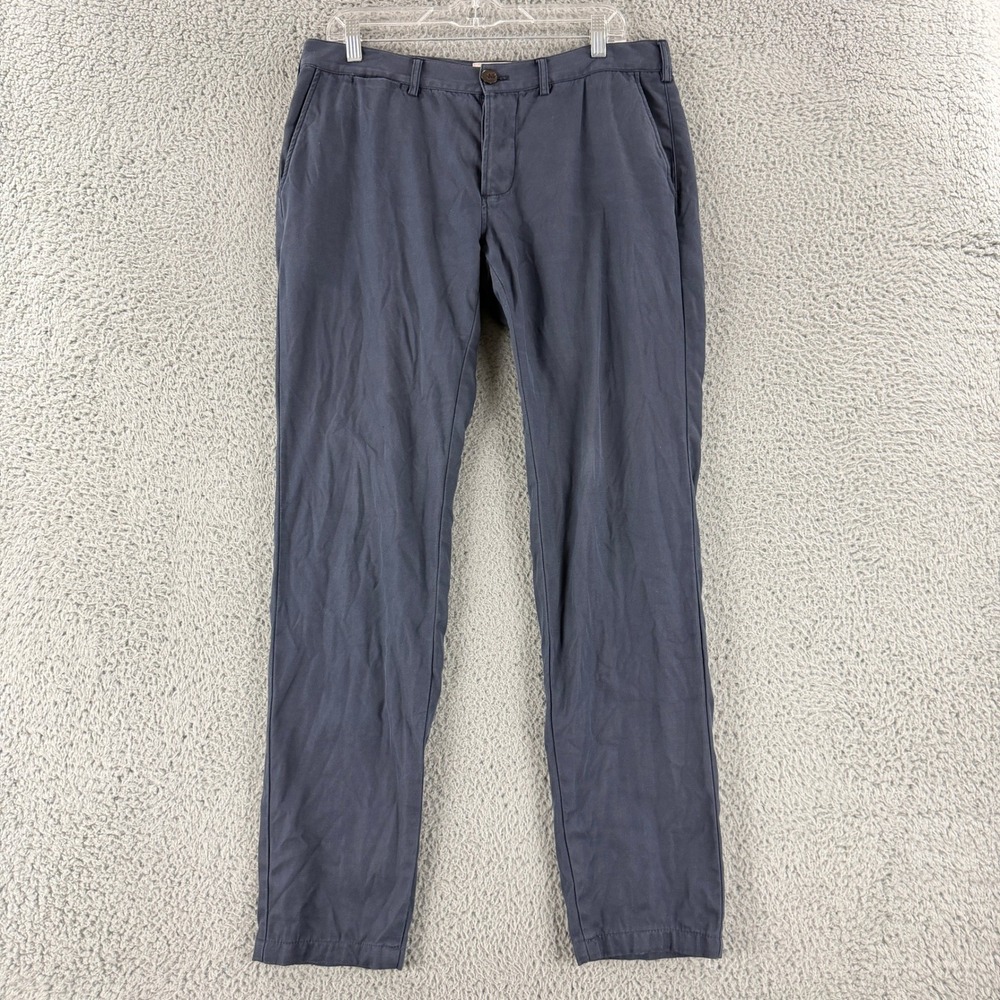FrenchTrotters Chino Pants Mens 32 Blue Gray Cotton Linen Button Fly Made Poland